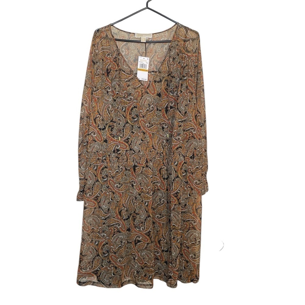Michael Michael Kors Mesh Paisley Peasant V-Neck Long Sleeve Mini Dress sz 3X - Picture 1 of 10